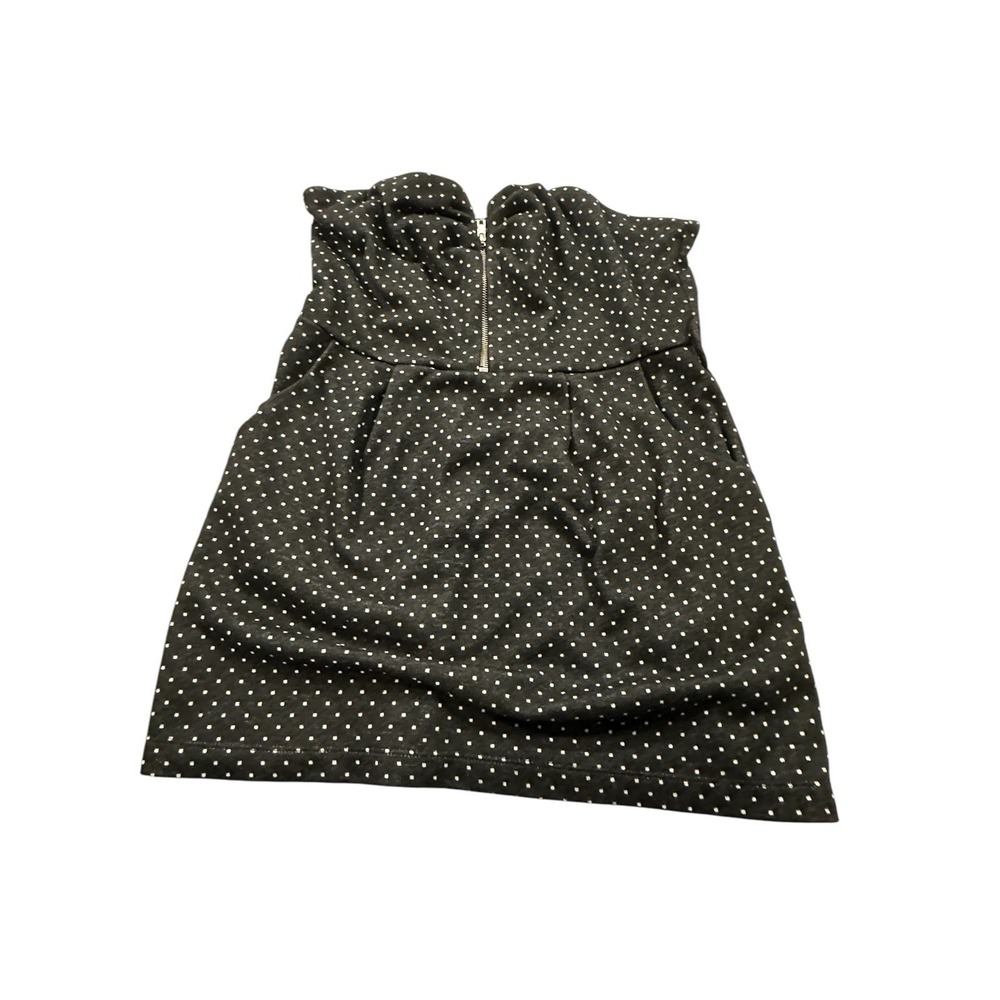 Forever 21 Black Polka Dot Zipper Front Tunic Top Off Shoulder‎ Size Large EUC